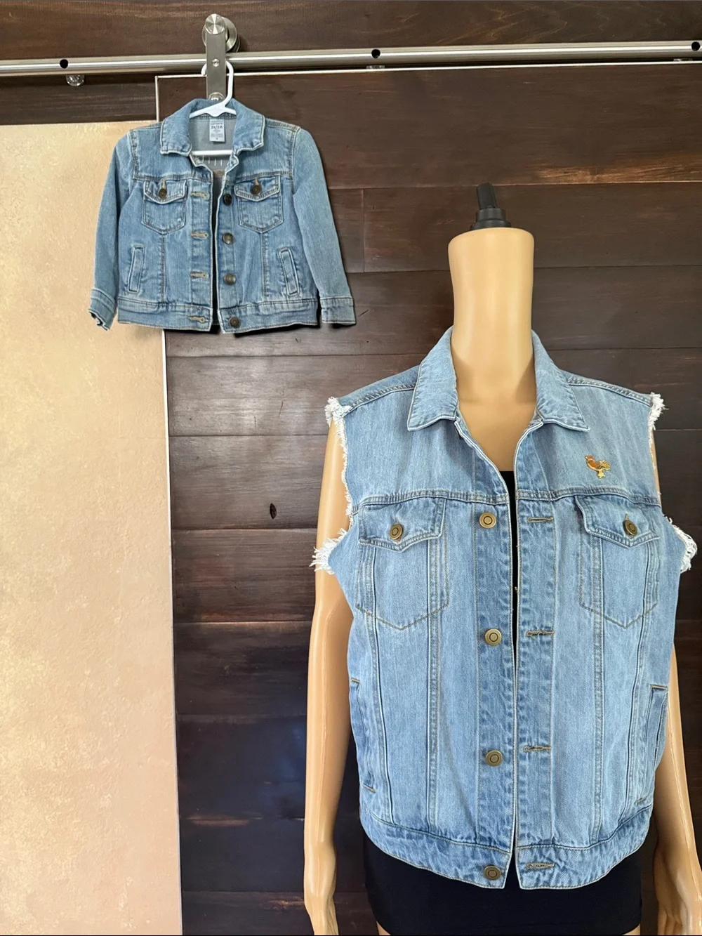 Upcycled Badass Hawaiian Rooster Distressed Denim Jacket Size 2T